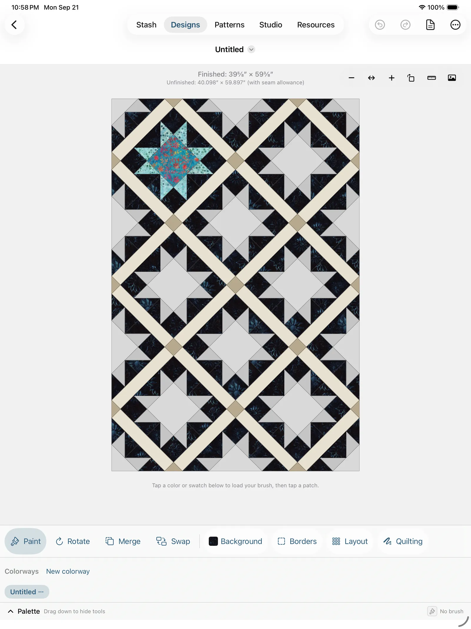 An on-point quilt with sashing and cornerstones
