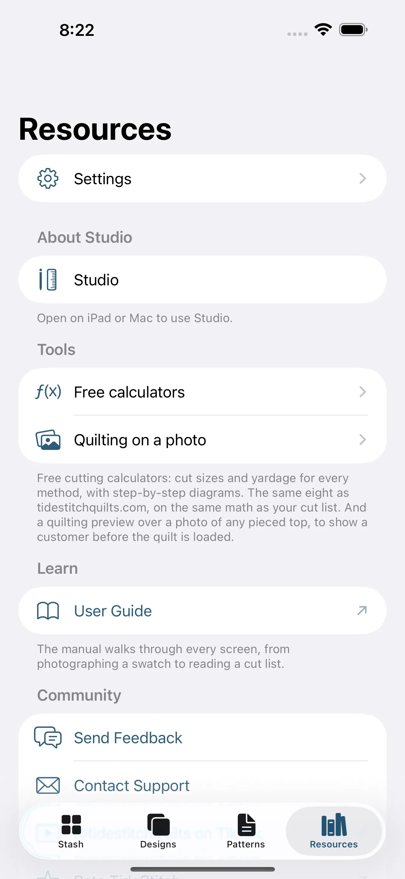 The Resources tab on an iPhone