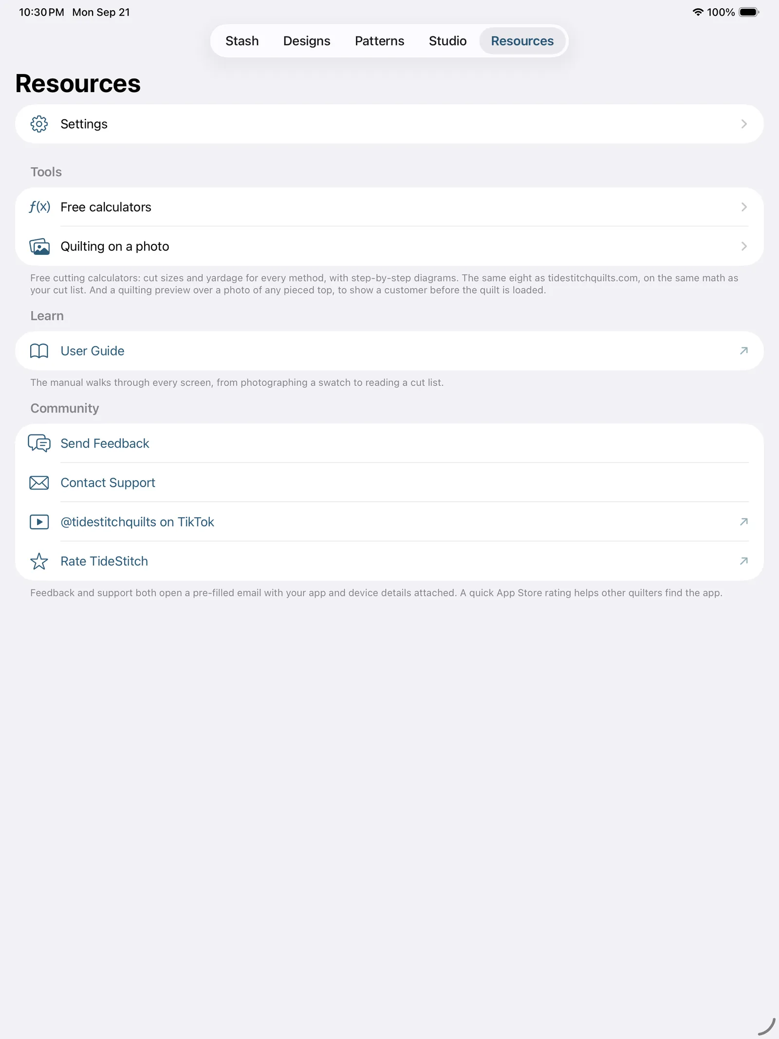 The Resources tab on an iPad