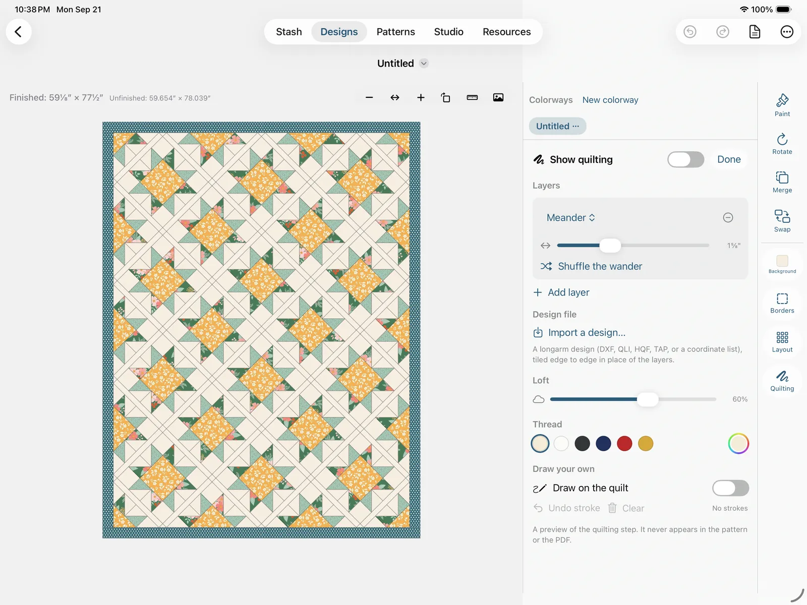 Show quilting off