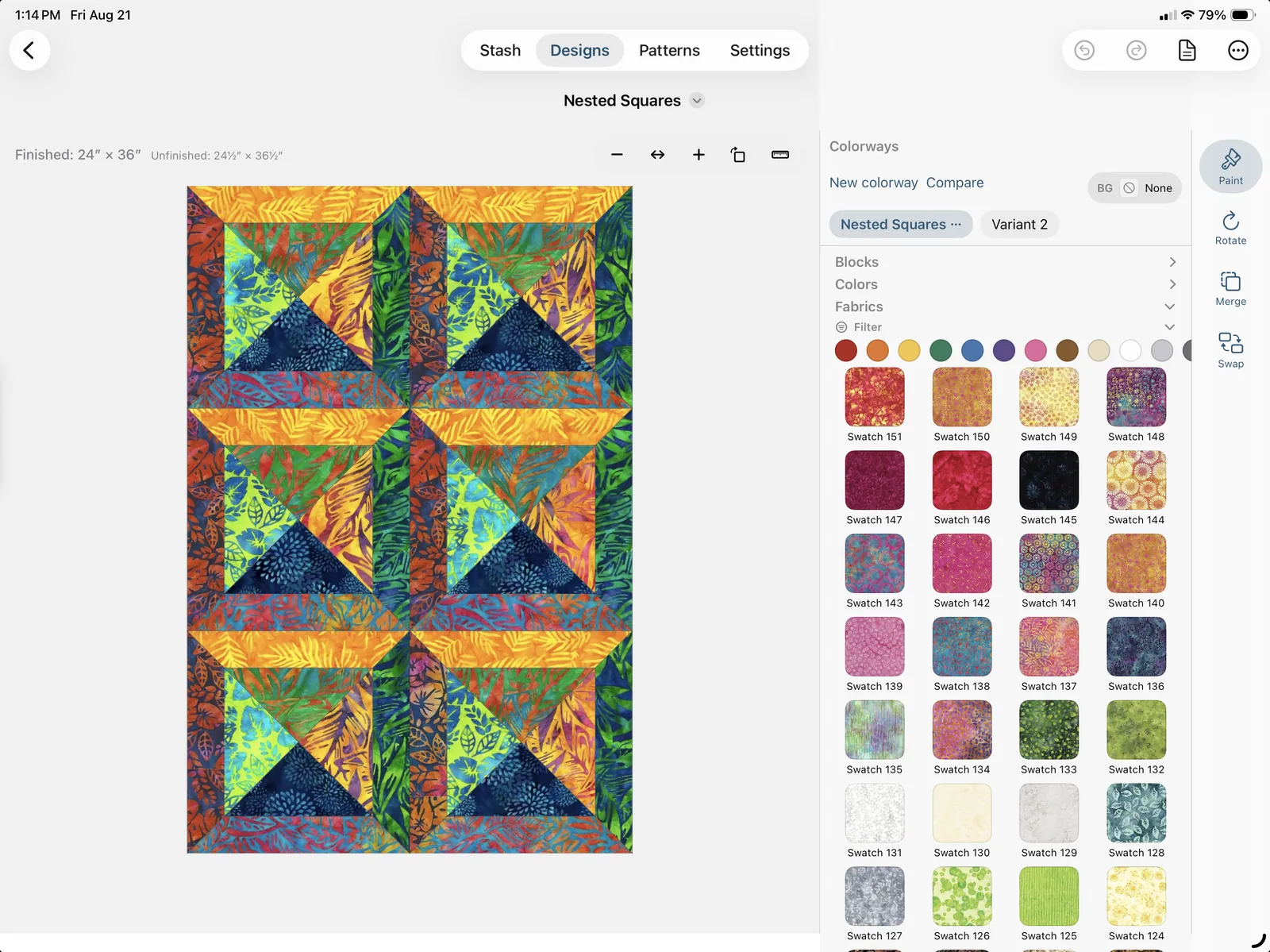 The palette beside the quilt