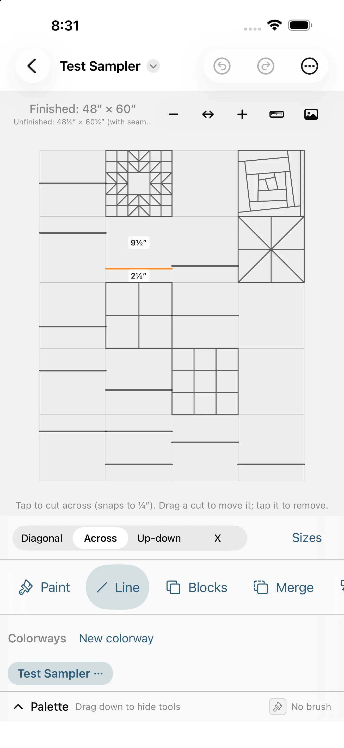 Sizes off, with one cut being dragged