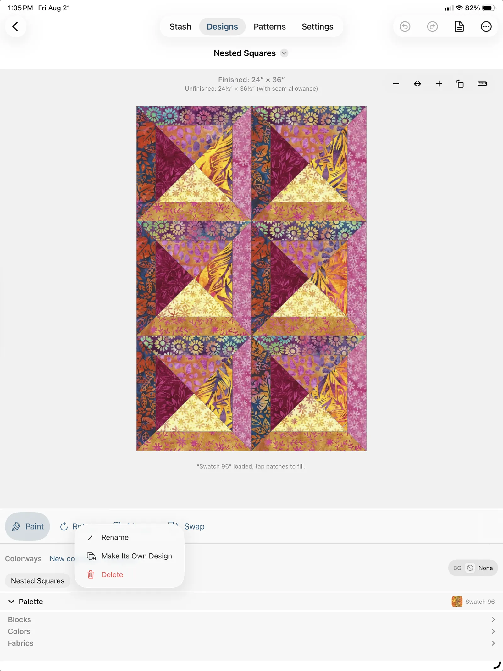 A colorway's menu