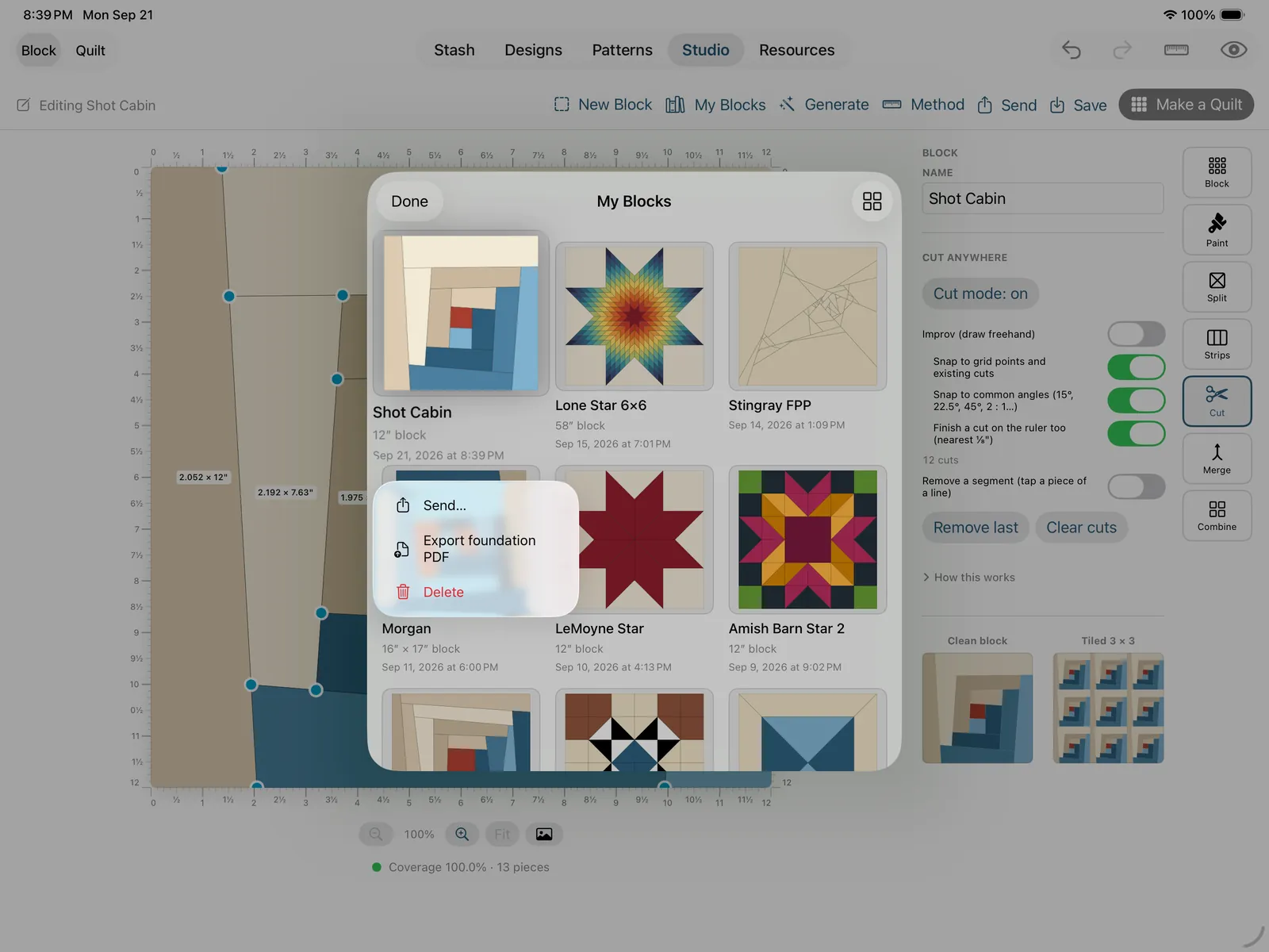 The My Blocks gallery