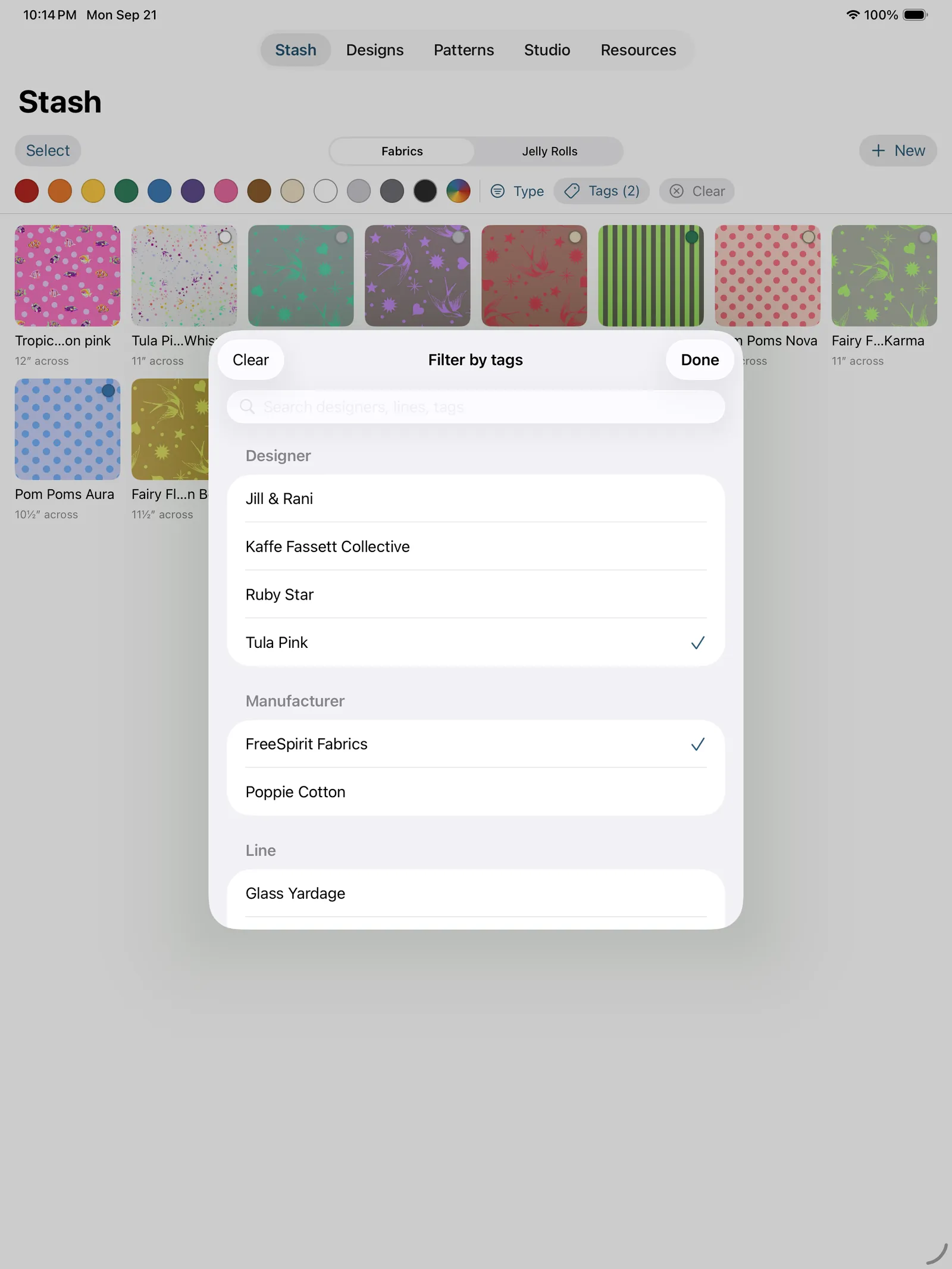 The Filter by tags sheet