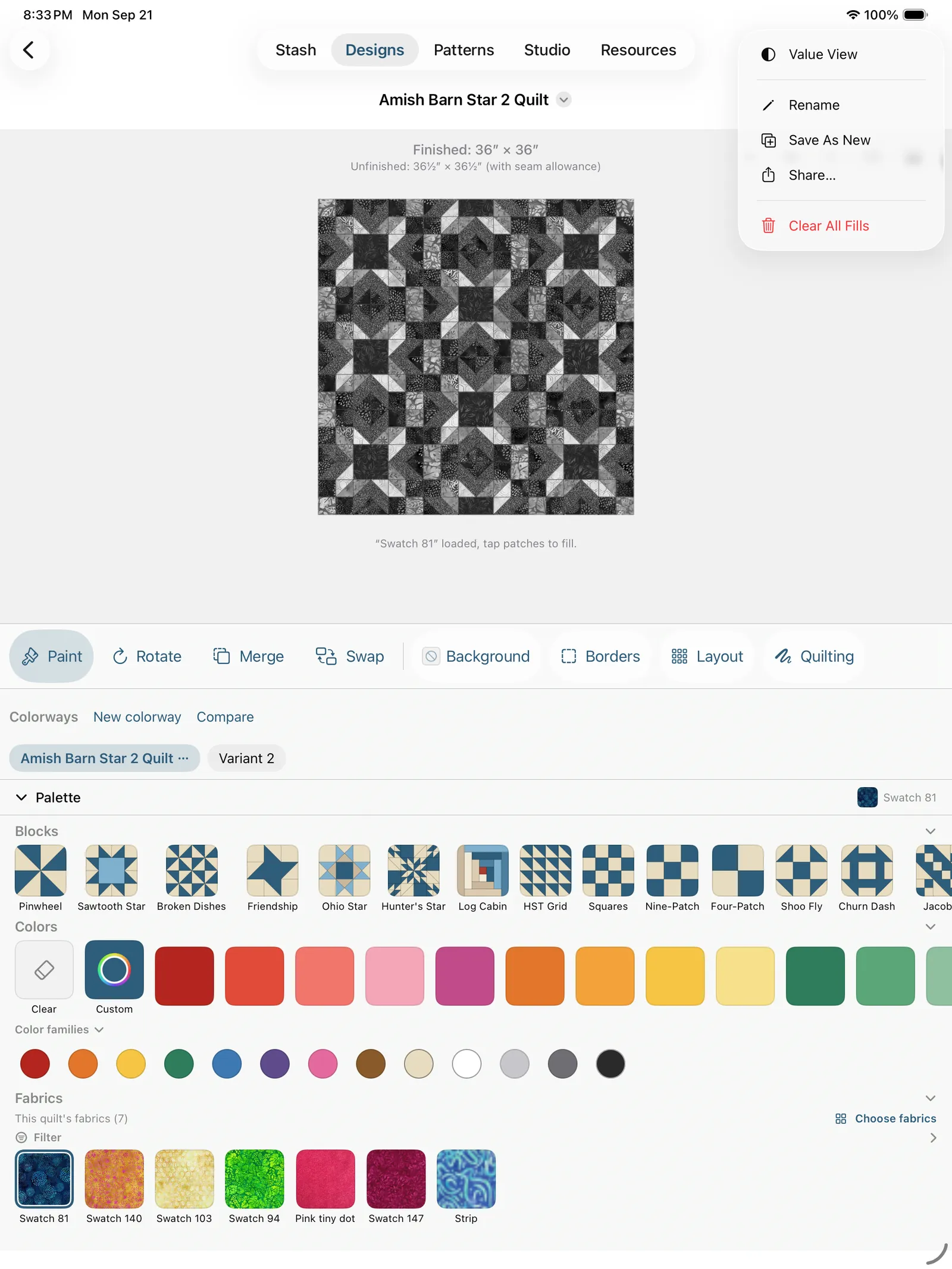 Value View on a quilt of real prints